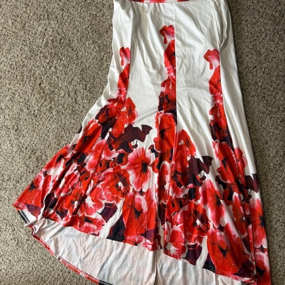 White & Red Floral A-Line Skirt